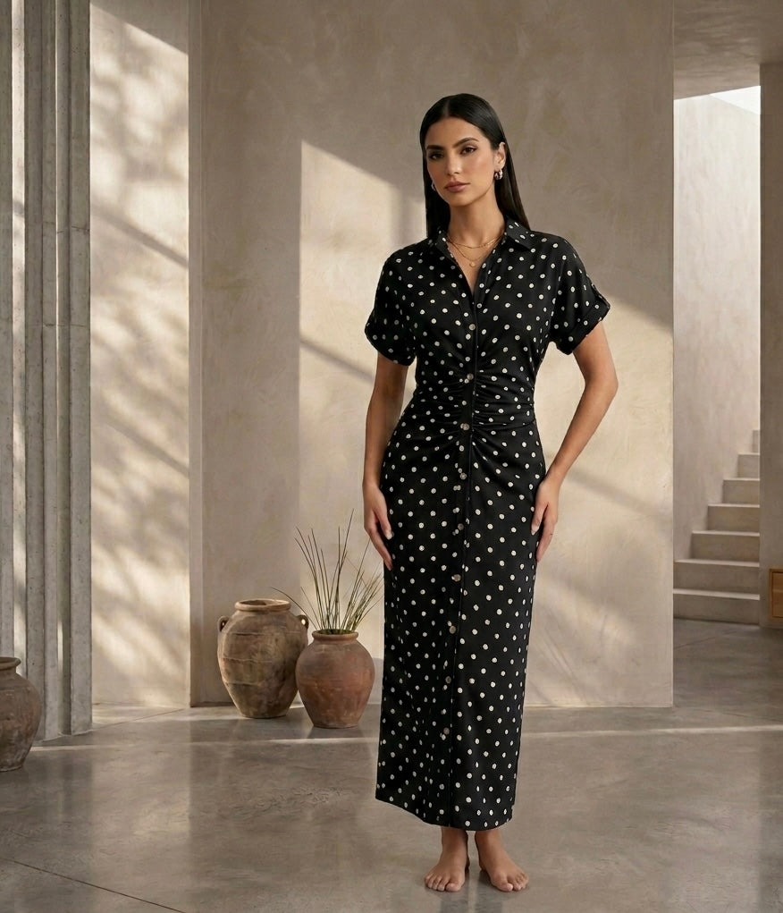 Polka Dot Short Sleeve Dress 4260